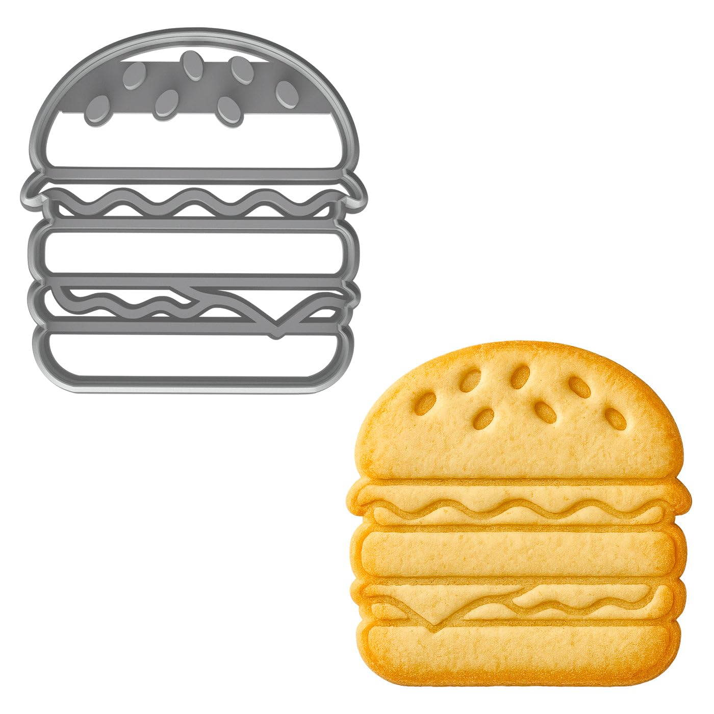 Mighty Gadget Hamburger Cookie Cutter & Stamp - 4x3.79" Burger Lovers Baking Tool (Random Color)