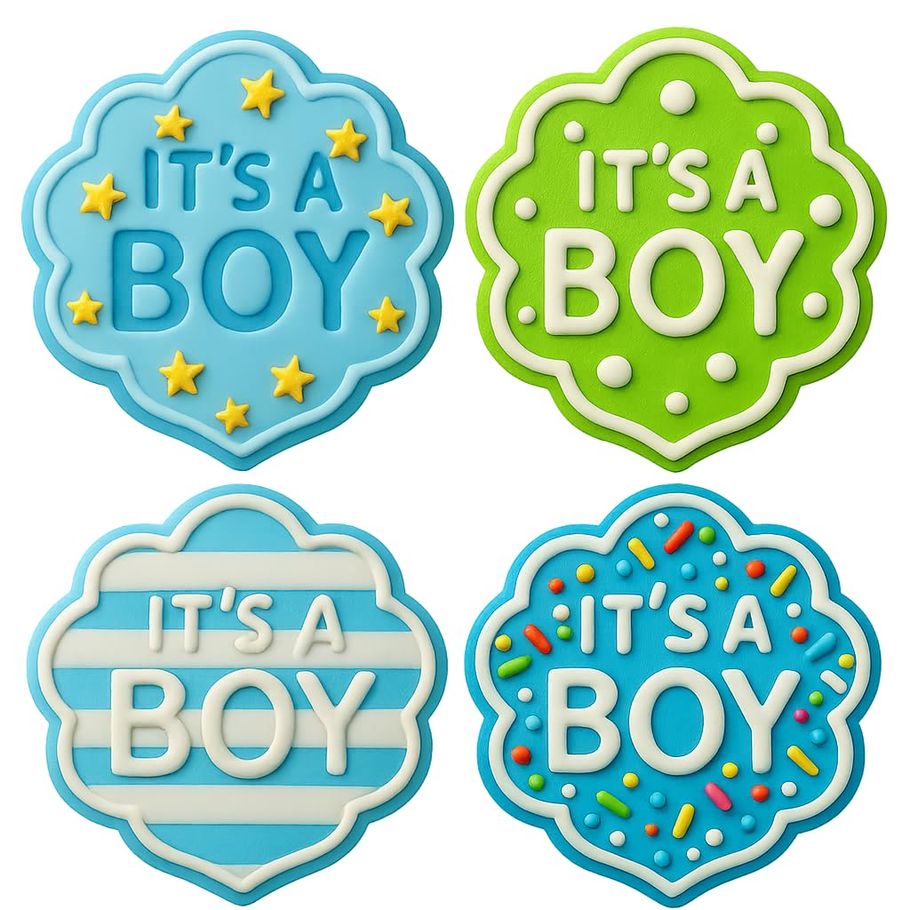 Mighty Gadget It's a Boy Cookie Cutter & Stamp - 4x4" Embossed Text for Baby Showers (Random Color)