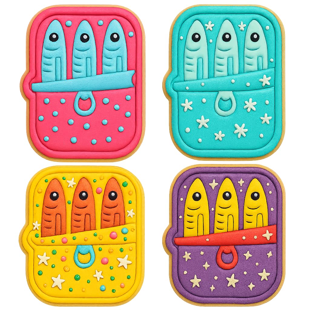Mighty Gadget Sardine Can Cookie Cutter & Stamp - 4x2.9" Quirky Design for Nautical Baking (Random Color)