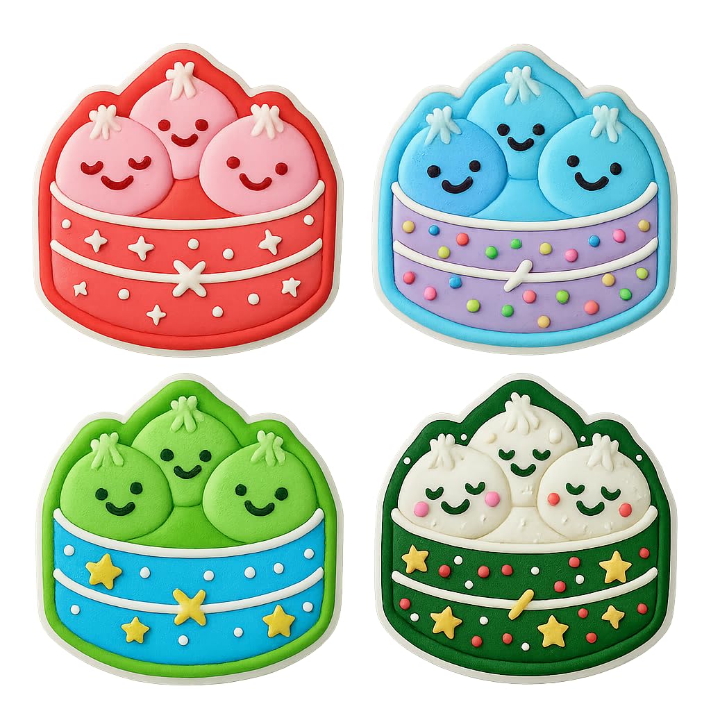 Mighty Gadget Smiling Baozi Basket Cookie Cutter & Stamp - 4x3.84" Fun Design for Dim Sum Lovers (Random Color)