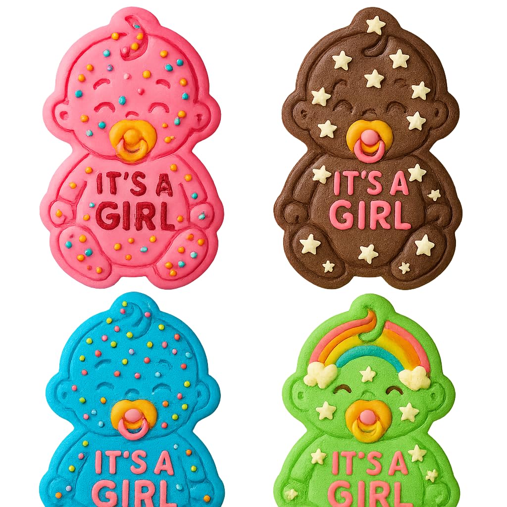 Mighty Gadget Baby Girl with Pacifier Cookie Cutter & Stamp - 4x2.5" Celebratory Design for Baby Showers (Random Color)