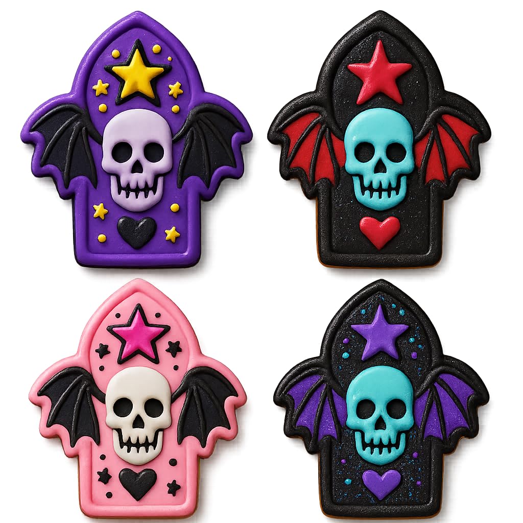 Mighty Gadget Gothic Skull with Wings Cookie Cutter & Stamp - 4x2.8" Edgy Design for Halloween Treats (Random Color)