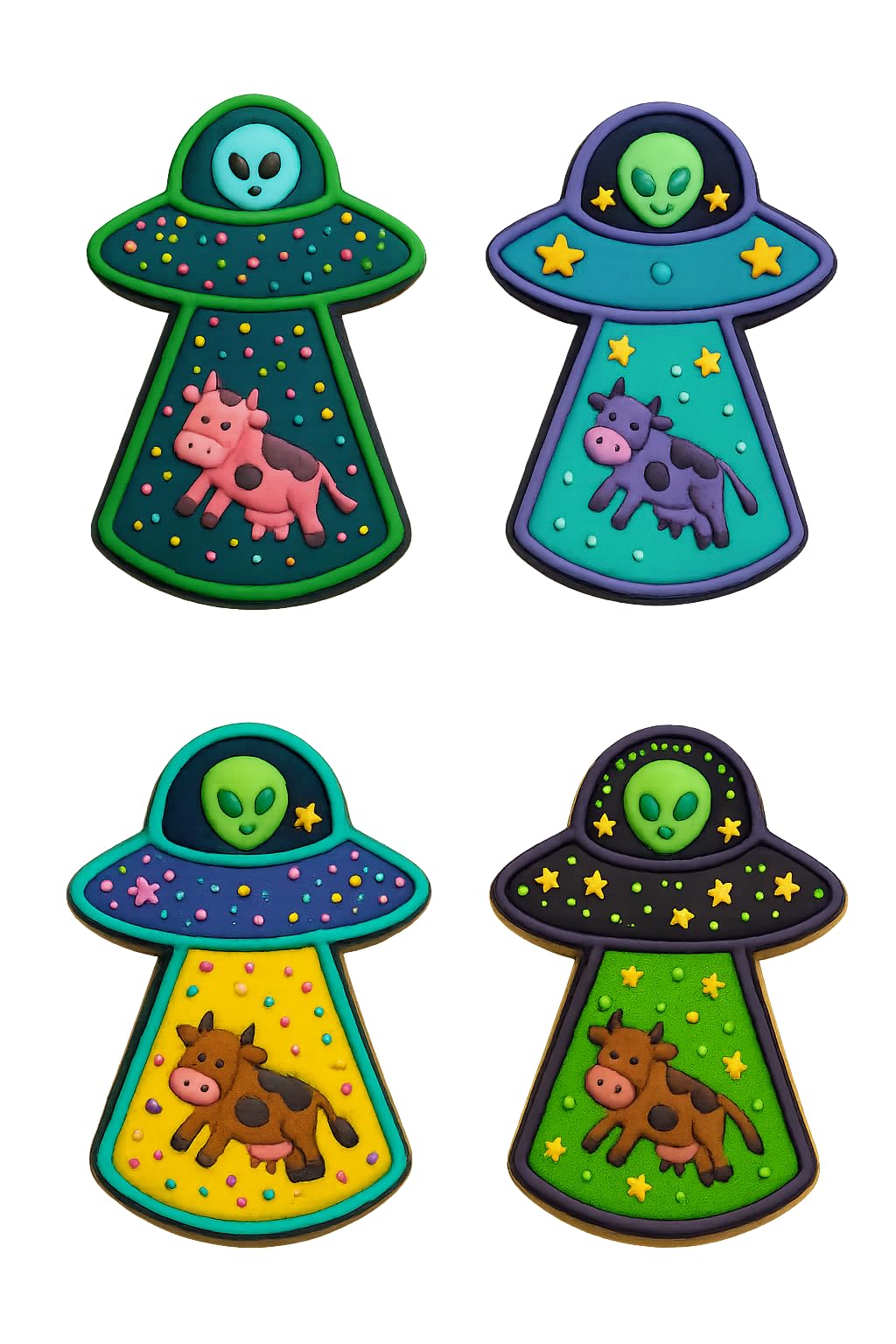 Mighty Gadget Alien with Cow Cookie Cutter & Stamp - 4x2.8" Fun Design for Space-Themed Parties (Random Color)