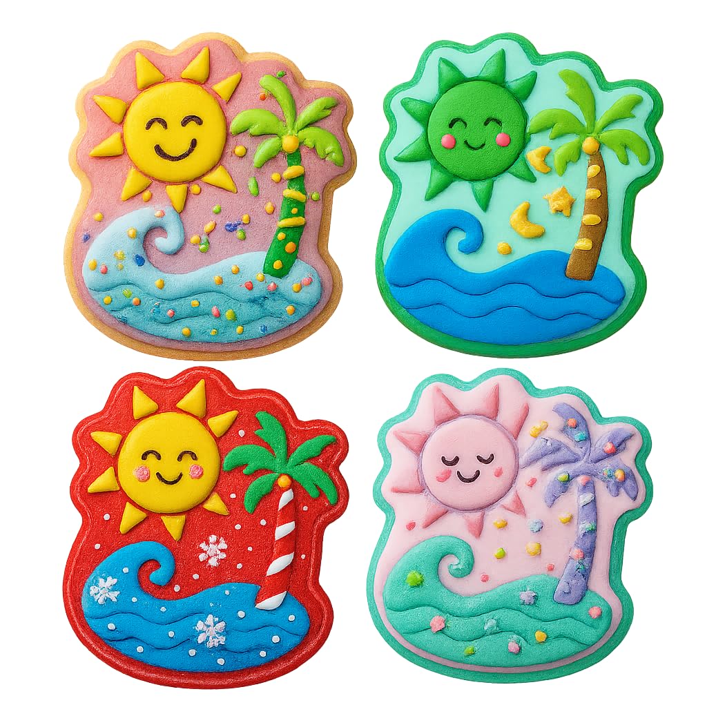 Mighty Gadget Sun & Palm Island Cookie Cutter & Stamp - 4x3.9" Beach Vibes for Tropical Baking (Random Color)