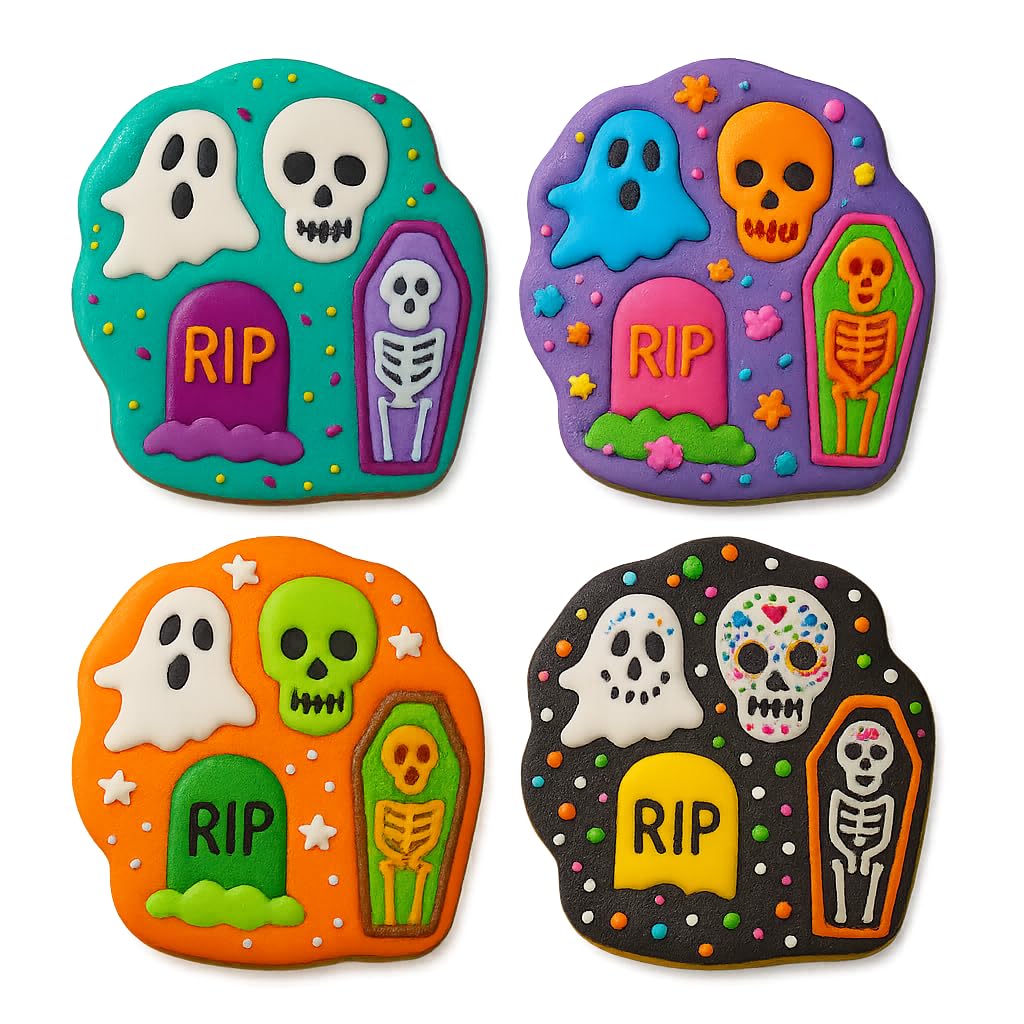 Mighty Gadget Halloween Ghost & Skull Cookie Cutter & Stamp - 4x3.5" Spooky Design for Trick-or-Treat Baking (Random Color)