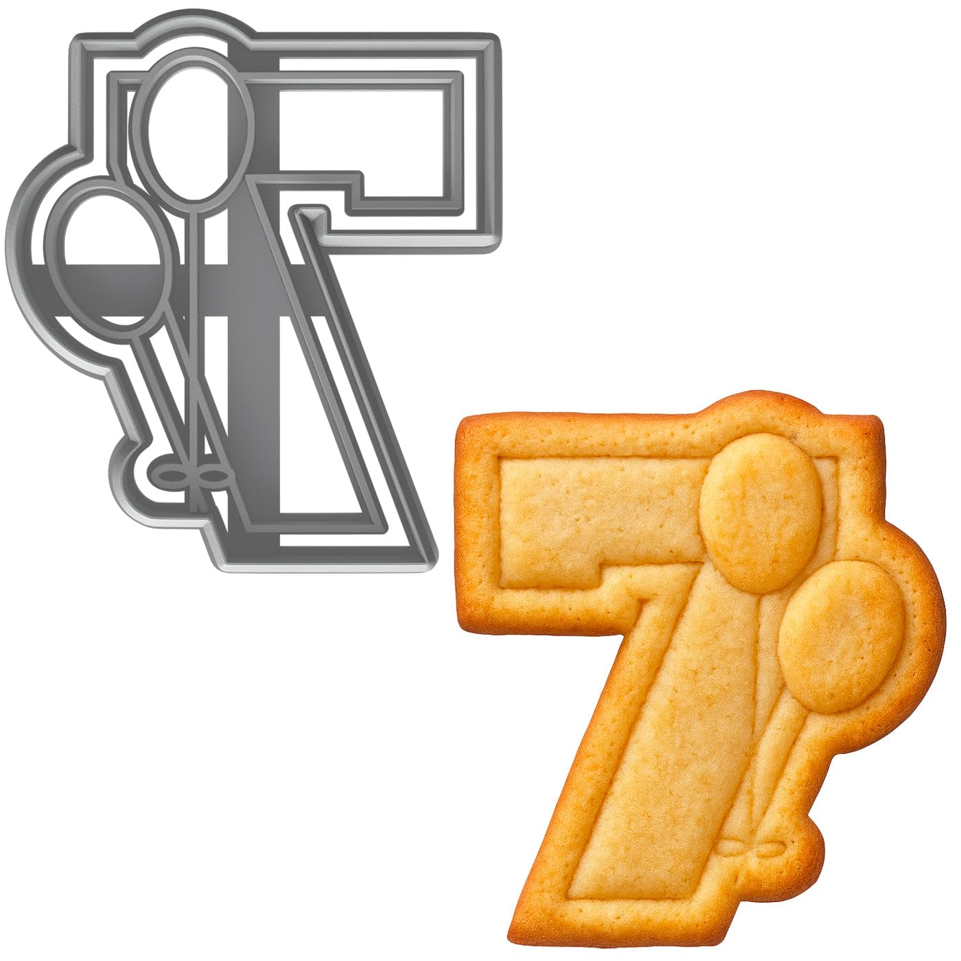 Mighty Gadget Number 7 with Balloons Cookie Cutter for 7 Year Old - 4x3.5" Birthday Celebration Mold (Random Color)