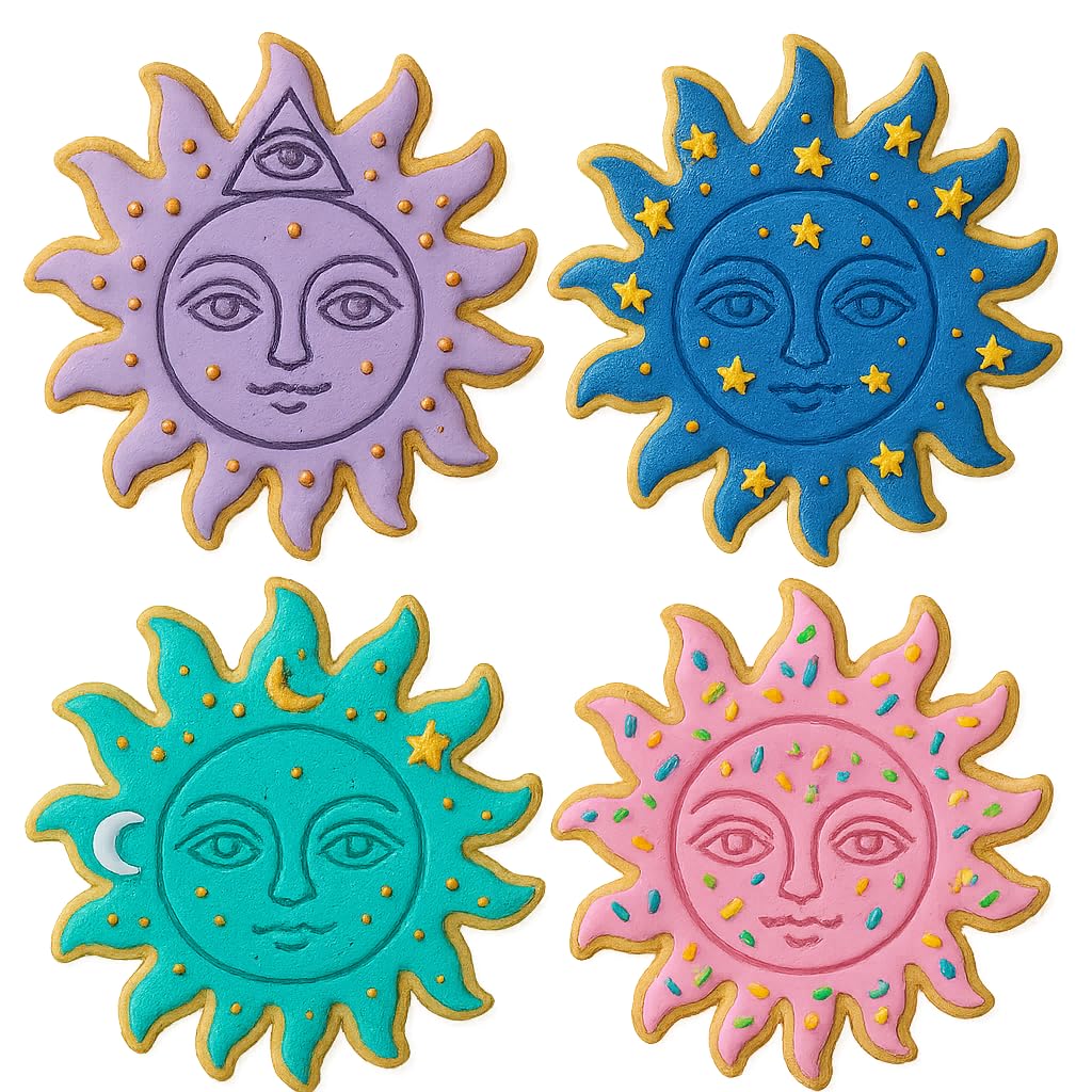 Mighty Gadget Celestial Sun Face Cookie Cutter & Stamp - 4x4" Radiant Design for Cosmic Baking (Random Color)