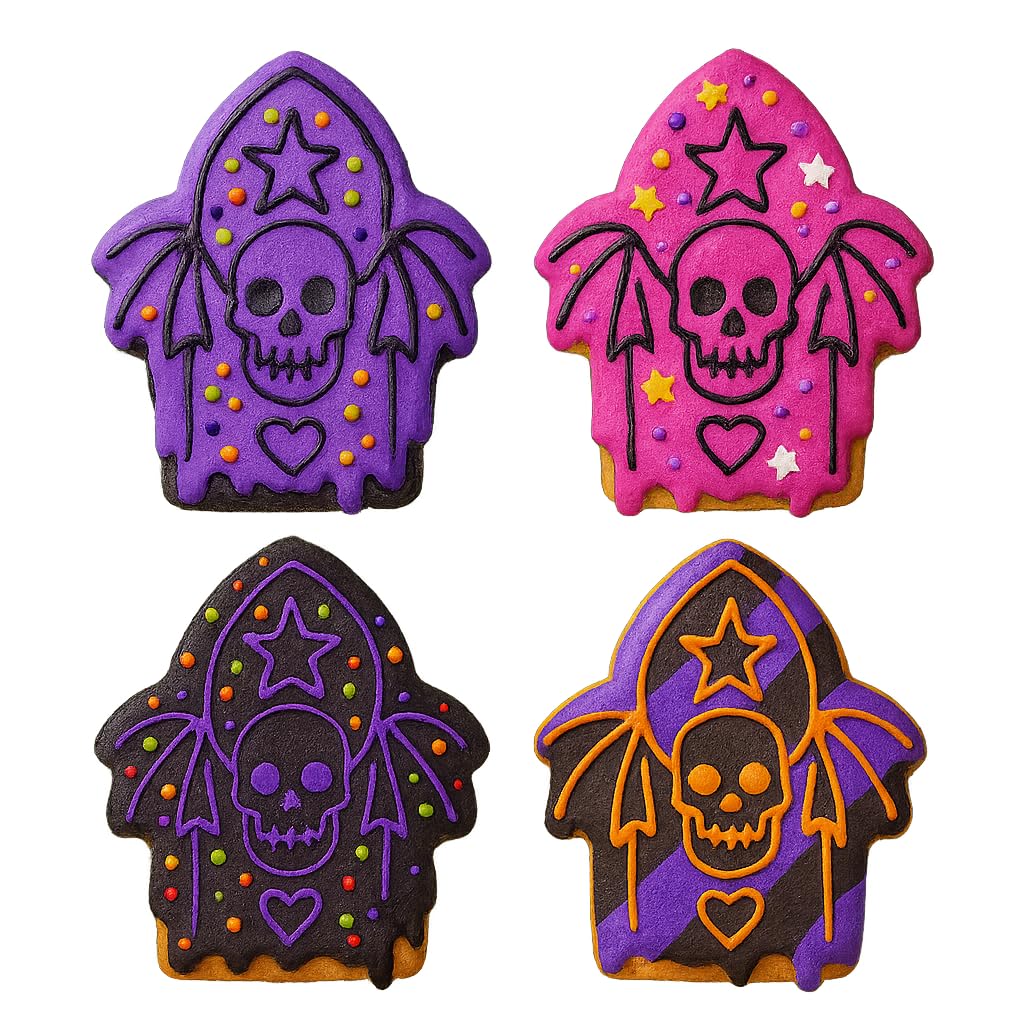 Mighty Gadget Gothic Skull with Wings Cookie Cutter & Stamp - 4x2.8" Edgy Design for Halloween Treats (Random Color)