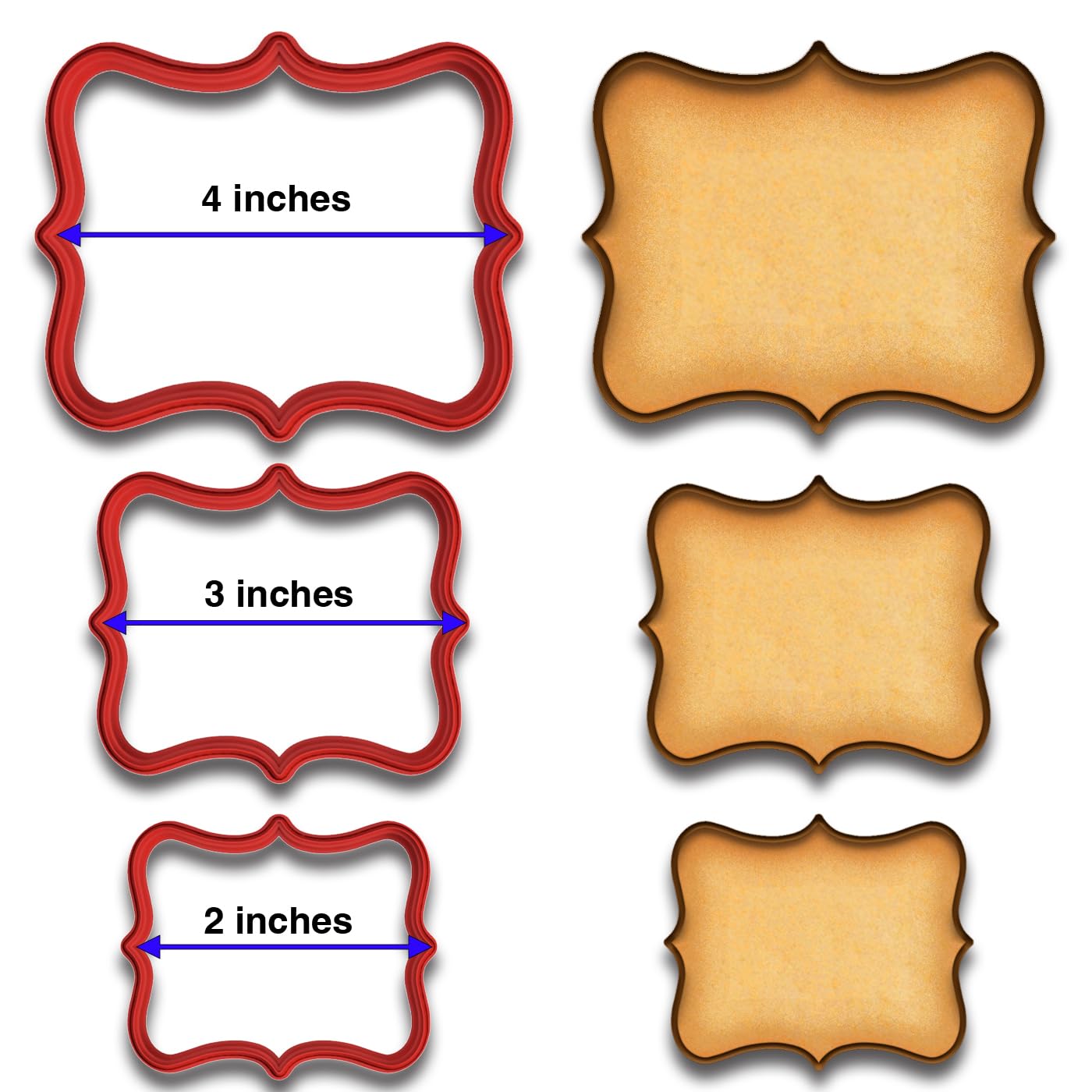 Classic Ornate Plaque Cookie Cutter Set - 4x3.3, 3x2.5, and 2x1.6 Inches for Baking & Decorating