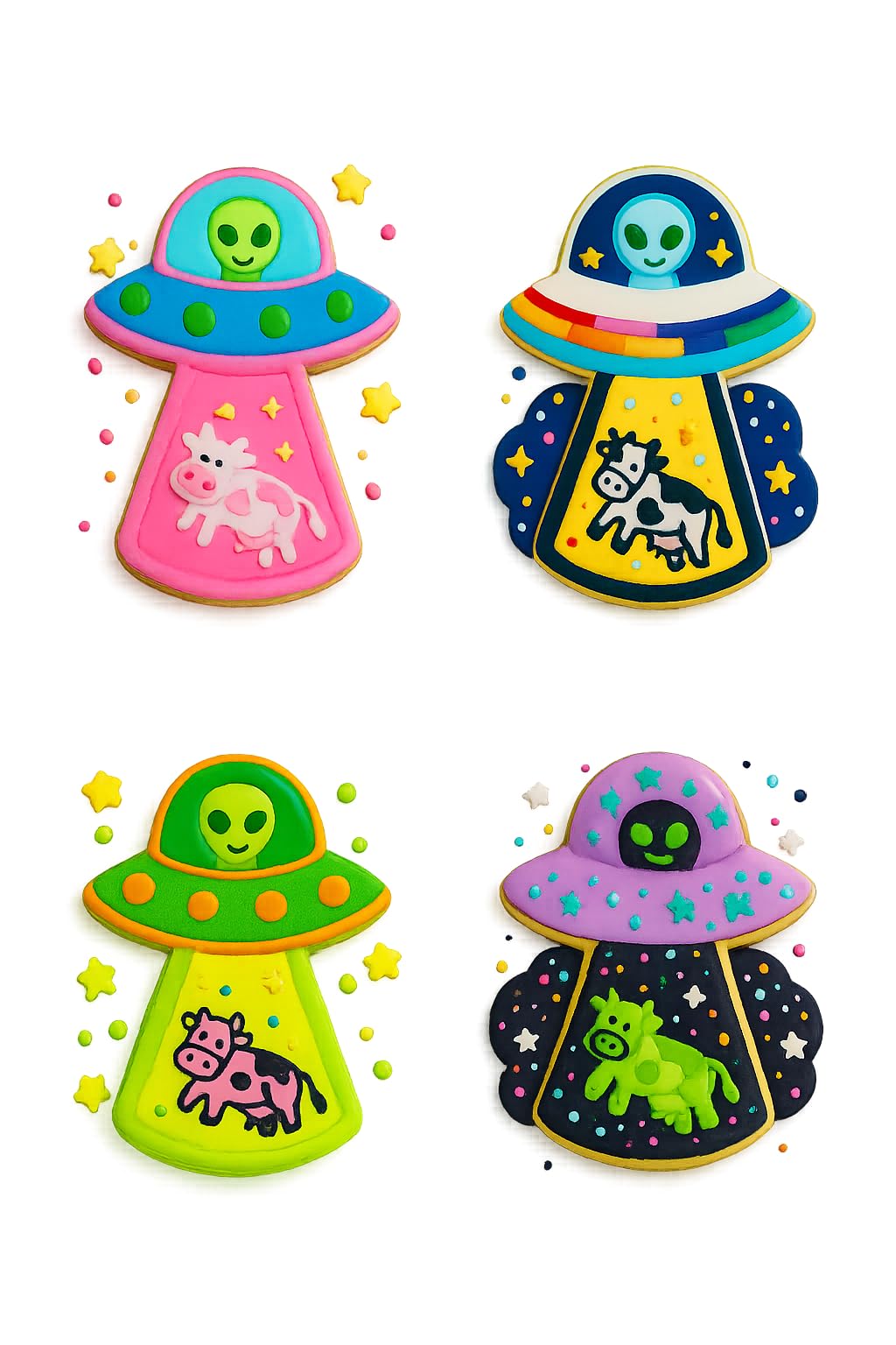Mighty Gadget Alien with Cow Cookie Cutter & Stamp - 4x2.8" Fun Design for Space-Themed Parties (Random Color)