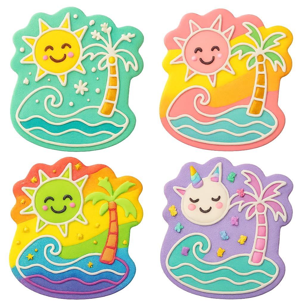 Mighty Gadget Sun & Palm Island Cookie Cutter & Stamp - 4x3.9" Beach Vibes for Tropical Baking (Random Color)