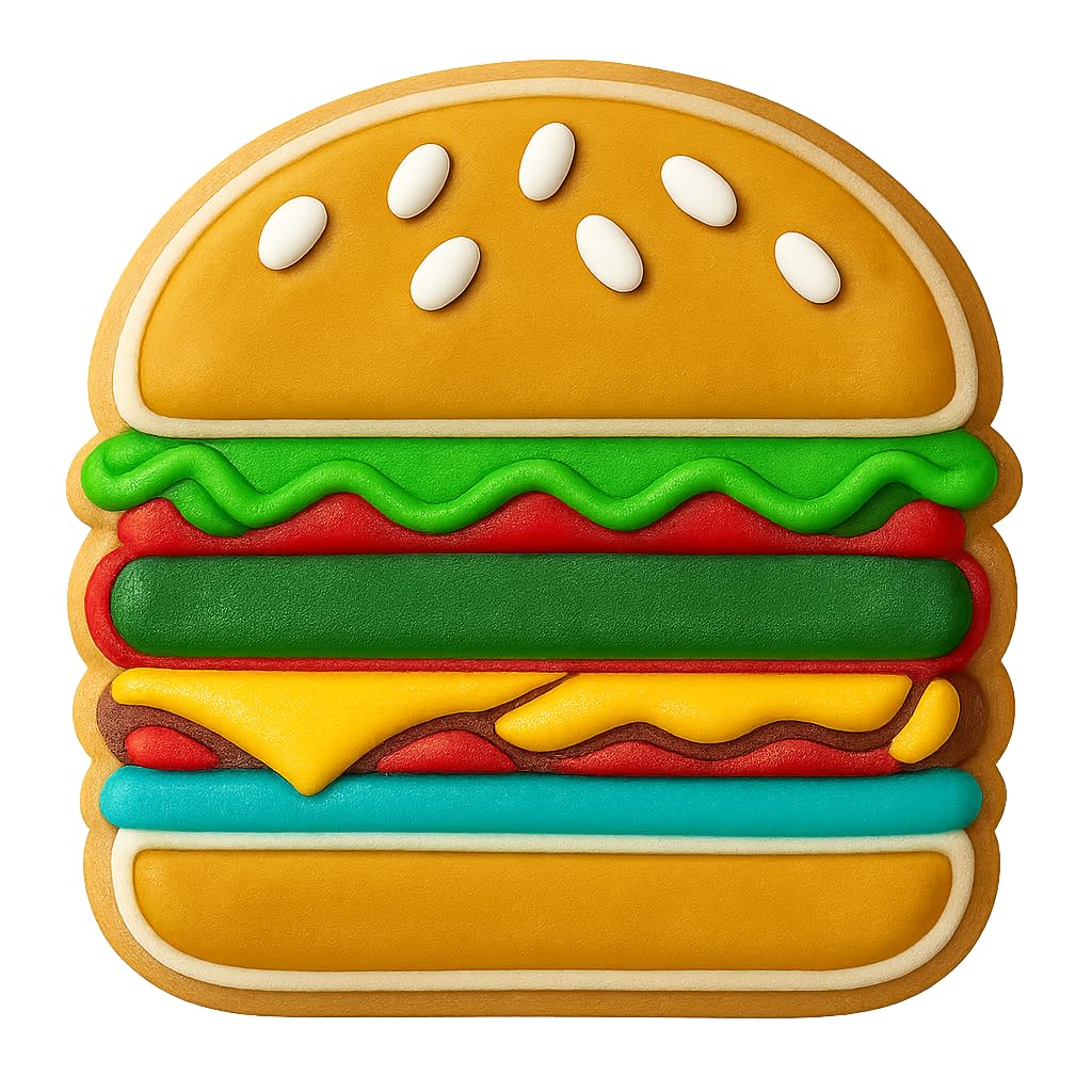 Mighty Gadget Hamburger Cookie Cutter & Stamp - 4x3.79" Burger Lovers Baking Tool (Random Color)