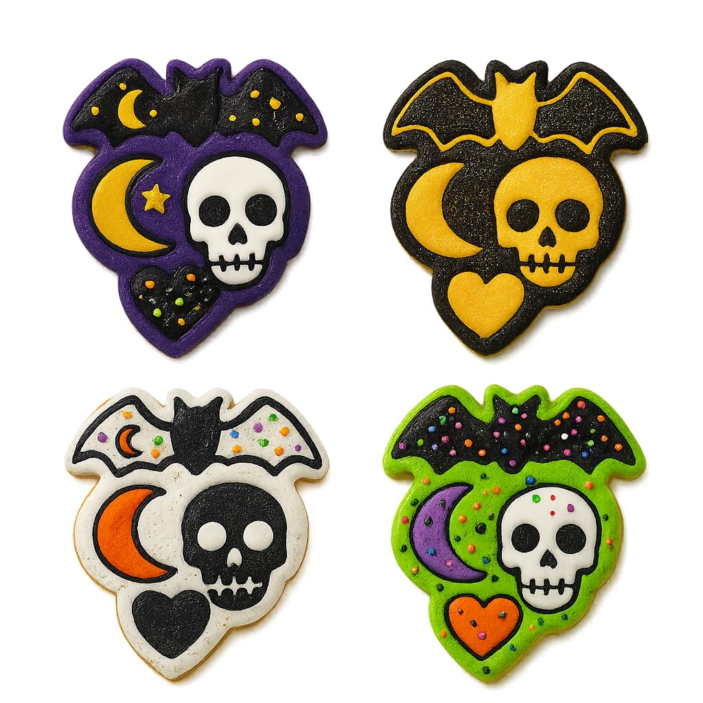 Mighty Gadget Halloween Bat with Skull & Heart Cookie Cutter & Stamp - 4x3" Unique Combo for October Fun (Random Color)