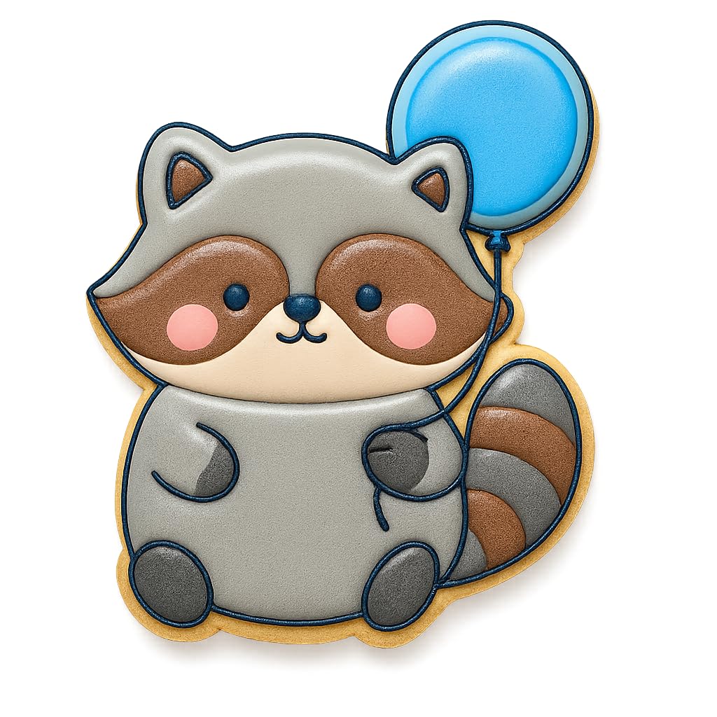 Kawaii Raccoon Holding A Balloon Cookie Cutter - 4x3.16" Fun Kids Baking Design