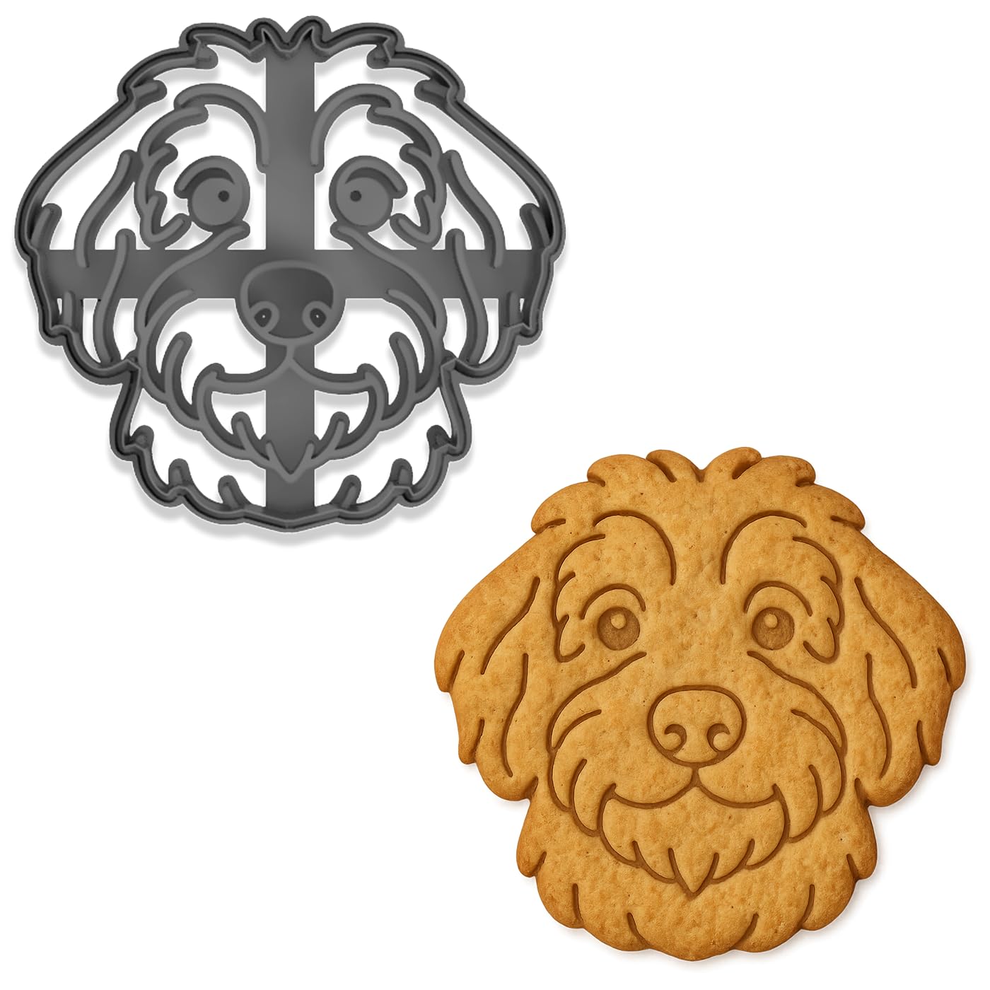 Mighty Gadget Bernedoodle Cookie Cutter and Stamp - 4x3.73", Detailed Doodle Dog Design for Fun Baking (Random Color)