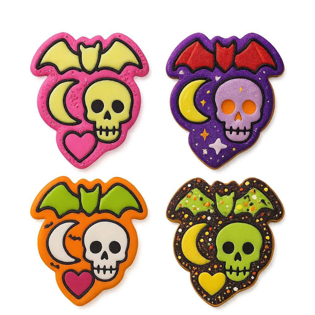 Mighty Gadget Halloween Bat with Skull & Heart Cookie Cutter & Stamp - 4x3" Unique Combo for October Fun (Random Color)