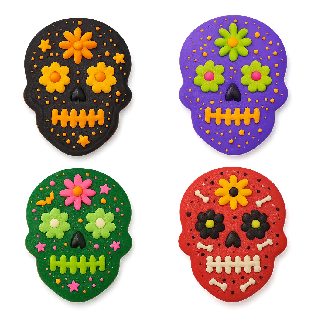 Mighty Gadget Floral Sugar Skull Cookie Cutter & Stamp - 4x2.8" Intricate Design for Dia de los Muertos Celebrations (Random Color)