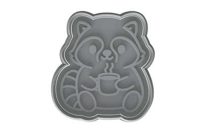 Kawaii Raccoon with Coffee Mug Cookie Cutter - 4x3.7" Fun Baking Design