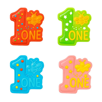 Mighty Gadget Number 1 with Bee Cookie Cutter & Stamp - 4x3.6" Adorable Design for 1st Birthday (Random Color)