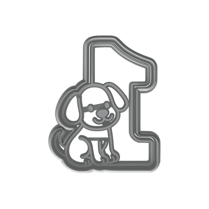Mighty Gadget Number 1 with Puppy Cookie Cutter & Stamp - 4x3" Cute Design for First Birthday (Random Color)