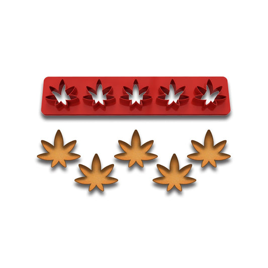 Mini Marijuana Leaf Cookie Cutter Strip - 5 Leaves, 1.2" Each, Cannabis-Themed Baking Tool