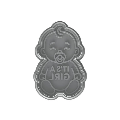 Mighty Gadget Baby Girl with Pacifier Cookie Cutter & Stamp - 4x2.5" Celebratory Design for Baby Showers (Random Color)