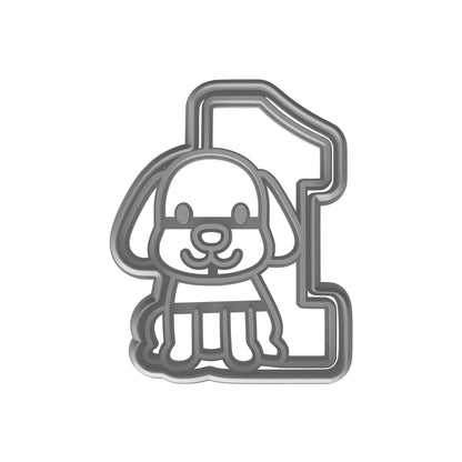 Mighty Gadget Number 1 with Puppy Cookie Cutter & Stamp - 4x3" Adorable Theme for First Birthday (Random Color)