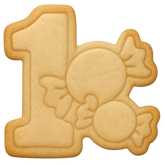 Mighty Gadget Number 1 with Candy Design Cookie Cutter & Stamp - 4x3.2" Sweet Celebration for 1 Year Old Birthday (Random Color)