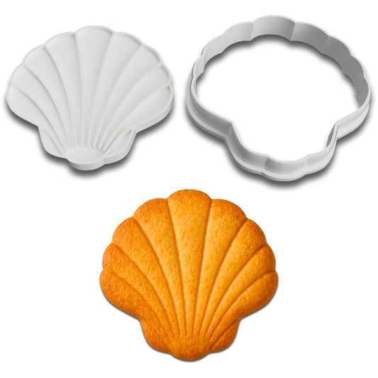 Mighty Gadget Seaside Scallop Seashell Cookie Cutter & Stamp Set - 3.75x3.75 Inches, Ocean-Inspired Baking Tool