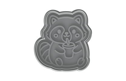 Kawaii Raccoon Drinking Soda Cookie Cutter - 4x3.6" Fun Kids Baking Design