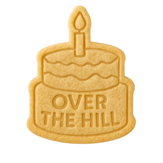 Mighty Gadget Over The Hill Cake Cookie Cutter & Stamp - 4x3.16" Humorous Theme for Fun Baking (Random Color)