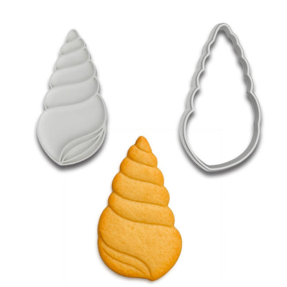 Swirled Seashell Cookie Cutter & Stamp 4x2" for Baking Fondant Clay Embosser