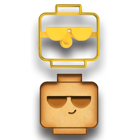 Detailed Toy Block Head Cookie Cutter (Sunglasses Cool Face) - 3.5x3.3"