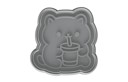 Kawaii Cat Drinking Soda Cookie Cutter - 4x3.8" Fun Baking Design for Kids