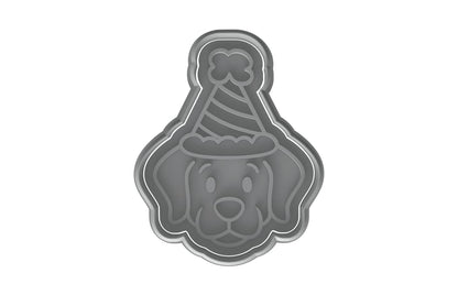 Kawaii Dog Birthday Hat Cookie Cutter - 4x3.13" Fun Party Baking Design