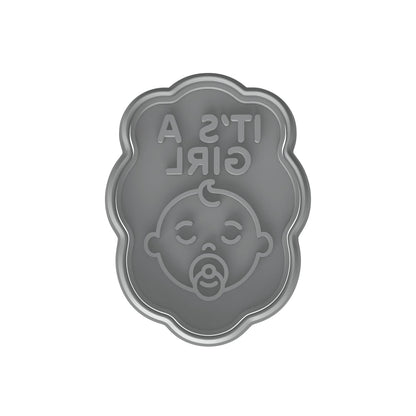 Mighty Gadget 'It's a Girl' Baby Face Cookie Cutter & Stamp - 4x2.9" Sweet Announcement for Gender Reveal Parties (Random Color)
