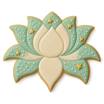 Detailed Lotus Blossom Cookie Cutter & Stamp - 4x3", Floral-Themed Baking & Fondant Tool
