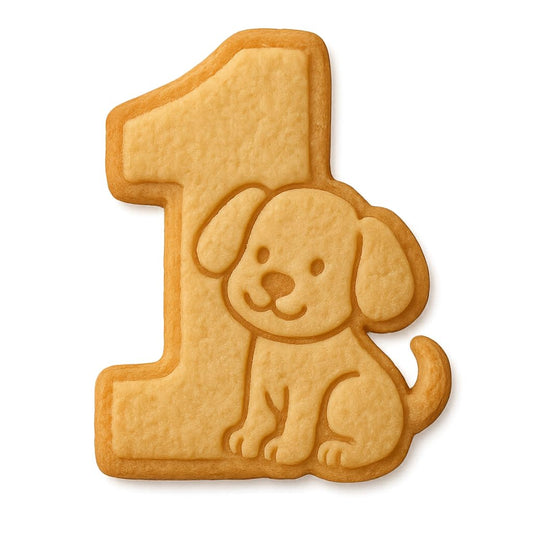 Mighty Gadget Number 1 with Puppy Cookie Cutter & Stamp - 4x3" Cute Design for First Birthday (Random Color)