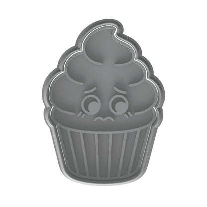 Shy Cupcake Face Cookie Cutter & Stamp 4x3" for Baking Fondant Clay Embosser