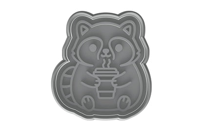 Kawaii Raccoon with Hot Drink Cookie Cutter - 4x3.6" Fun Baking Design