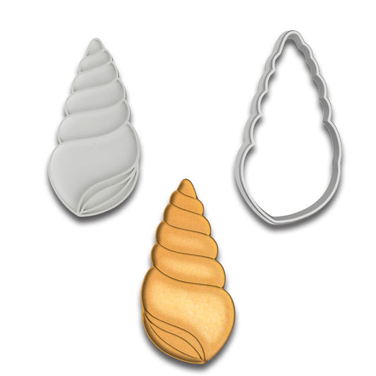 Swirled Seashell Cookie Cutter & Stamp Set - 4x2 Inches, Perfect for Ocean-Themed Baking