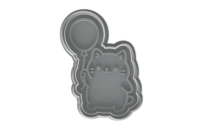 Kawaii Chubby Cat Holding Balloon Cookie Cutter - 4x2.84" Fun Party Baking