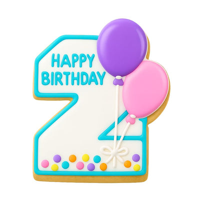 Mighty Gadget 2 Year Old Birthday Cookie Cutter - Number 2 with Balloons, 4x3.27” Baking Tool (Random Color)