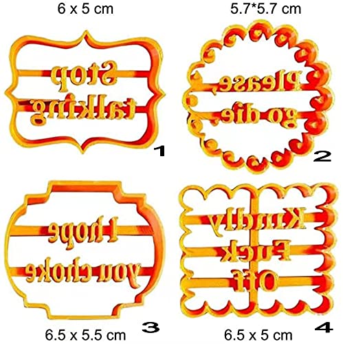 4PCS Funny Cookie Moulds Set for Baking,Cookie Molds with Rude Sayings Cuss Words, Cookie Cutters Form with Fun and Irreverent Phrases, Cookie Molds with Wish Words