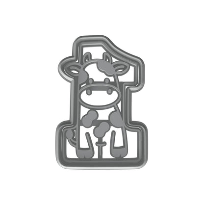 Mighty Gadget Number 1 with Cow Cookie Cutter & Stamp - 4x2.6" Cute Animal Design for 1st Birthday Celebrations (Random Color)
