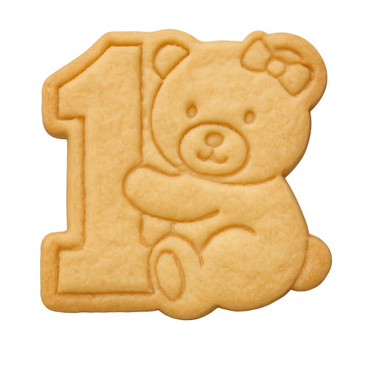 Mighty Gadget Teddy Bear with Number 1 Cookie Cutter & Stamp - 4x3.8" Perfect for 1 Year Old Celebrations (Random Color)
