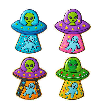 Mighty Gadget Alien Abduction of Chubby Man Cookie Cutter & Stamp - 4x3" Unique Design for Sci-Fi Fans (Random Color)