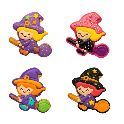 Kawaii Witch on Broom Cookie Cutter & Stamp 4x3.8" for Baking & Fondant Clay