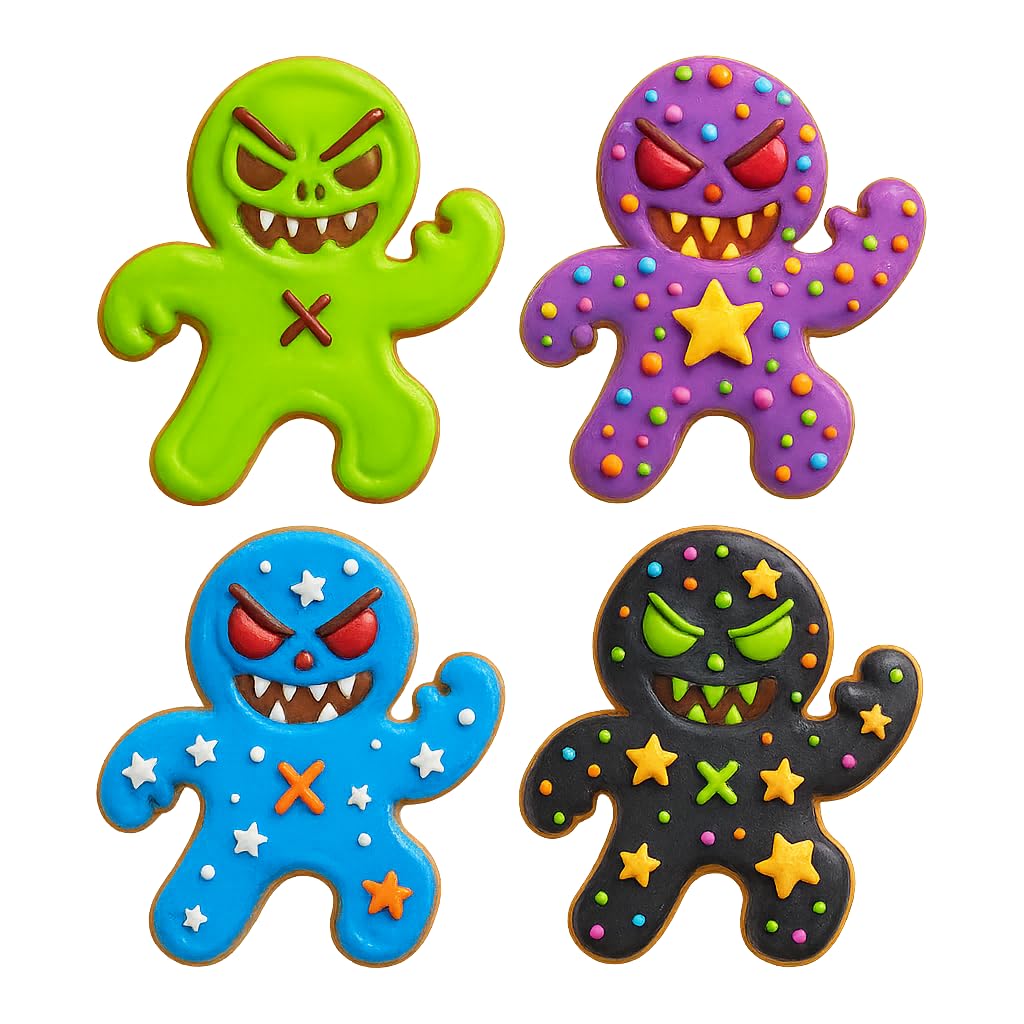 Mighty Gadget Monster Gingerbread Man Cookie Cutter & Stamp - 4x3" Spooky Fun for Halloween Baking (Random Color)