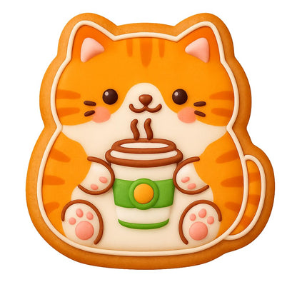 Kawaii Cat Holding Coffee Cup Cookie Cutter - 4x3.67" Fun Baking